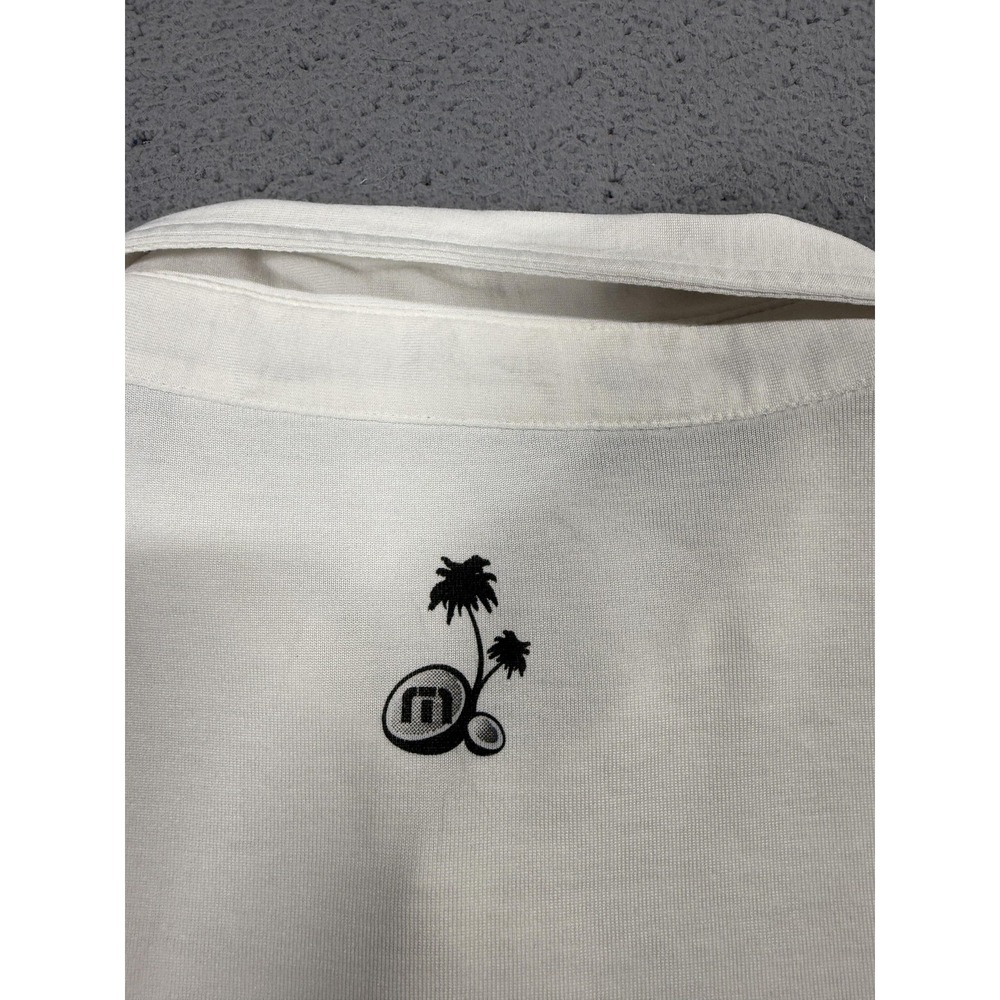 Travis Mathew Polo Shirt Mens Large White Palm Tree Graphic Pima Golf Tropical - Picture 9 of 9